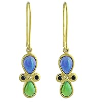 Blue Ethiopian Opal Pear Shape Gemstone Jewelry 10K, 14K, 18K Yellow Gold Drop Dangle Earrings For Women/Girls