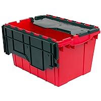 Akro-Mils 66486RDGRN 12-Gallon Plastic Stackable Storage KeepBox Tote Container with Attached Hinged Lid, 21-1/2-Inch x 15-Inch x 12-1/2-Inch, Red/Green