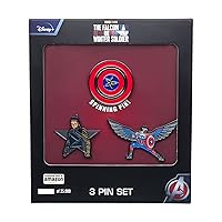 Marvel Studios: The Falcon and The Winter Soldier Metal based and Enamel 3 Lapel Pin Set with 16cm Officially Licensed Circular Window Box. (Amazon Exclusive)