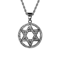 Men Women 925 Italy 14k White Gold Finish Round Iced 6 Pointed Jewish Star of David Pyramid with The Eye of Horus Ice Out Pendant Stainless Steel Real 2.5 mm Rope Chain Necklace, Men's Jewelry, Iced Pendant, Chain Pendant Rope Necklace