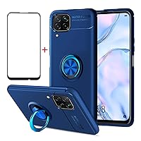 for Huawei P40 Lite 4G Case Screen Protector Compatible for Huawei Nova 6 SE/Nova 7i Cover [with Tempered Glass Free] Carbon Fiber Silicone Bracket Shockproof Phone Cases 6.4