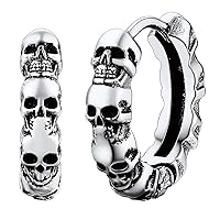 FaithHeart Punk Skull Earrings Stainless Steel/18K Gold Plated Gothic Skeleton Stud/Hoop Earrings for Women Man with Gift Packaging