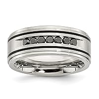 Chisel Stainless Steel Brushed and Polished Black IP-plated 1/2 Carat Black Diamond 9mm Band - Ring Size 11.0