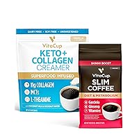 Vitacup Slim Ground Coffee & Keto + Collagen Vanilla Coffee Creamer Bundle for Diet Support, 11 oz Ground Coffee Bag & 10 oz Creamer Powder Bag