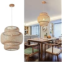 Hand-Woven Bamboo Pendant Light Battery Operated Light，Rattan Handwoven Battery Powered Pendant Lamp，Natural Chandeliers Woven Light，1 Light Hanging Light for Kitchen Farmhouse (Color : Natural)