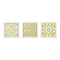 Madison Park Wall Art Living Room Decor-Framed Gel Coated Canvas, Home Accent Modern Bohemian Inspired Dining,Bathroom Decoration Ready to Hang Painting for Bedroom, Tuscan Tiles Yellow 3 Piece