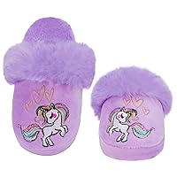 MEJORMEN Girls Fluffy House Slippers Faux Fur Slip-on House Shoes No-Slip Memory Foam Slippers Cozy Warm Plush Bedroom Slippers for Toddler Kid