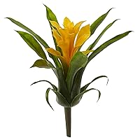 10in. Bromeliad Flower, Set of 6 Artificial Plant, Yellow, 6 Piece