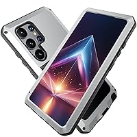 ZIFENGX-Metal Case for Samsung Galaxy S24 Ultra/S24 Plus/S24, 360° Full Body Outdoor Sports Military Grade Aluminum Alloy Heavy Duty Tough Rugged Anti-Drop Dirtproof Shockproof Case (S24,Silver)