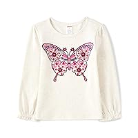 Gymboree Girls and Toddler Embroidered Graphic Long Sleeve T-Shirts, Sprice Mky Butterfly, 2T