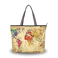 My Daily Women Tote Shoulder Bag Colorful World Map Vintage Handbag Medium