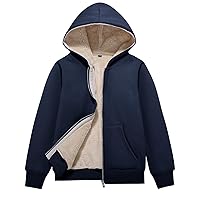 Flygo Unisex Boys Girls Fleece Jacket Hoodie Sherpa Lined Zip Up Hooded Sweatshirt Kids Winter Jackets