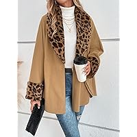 VUBLY Women's Coats Women's Winter Coats Leopard Pattern Shawl Collar Overcoat Warmth Special Autumn and Winter Fashion Novel (Color : Camel, Size : Large)
