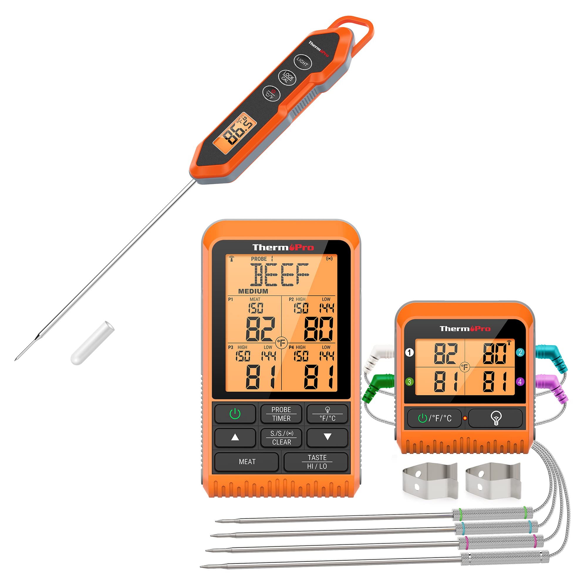 ThermoPro TP829 Wireless Meat Thermometer for Grilling and Smoking with ThermoPro TP15H Waterproof Instant Read Food Thermometer