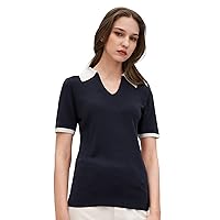 LilySilk Women's Silk Top Short Sleeve Polo Style Timeless Mei Silk Knit T Shirt for Summer