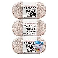 Premier Yarns Basix Chenille Brights Yarn - 5.3 Oz - #6 Super Bulky Weight - 3 Pack Bundle with Bella's Crafts Stitch Markers (Mushroom)