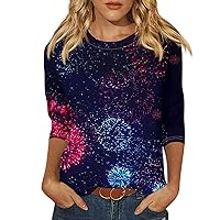 Fourth of July Shirts for Women,Women's Fashion Casual 3/4 Sleeve Printed O-Neck Pullover T-Shirt Top