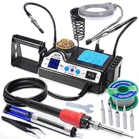 927-IV Soldering Station Kit High-Power 110W with 3 Preset Channels, Sleep Mode, LED Magnifier, 5 Extra Iron Tips, Tip Cleaner, 2 Helping Hands, Tip Storage Slots, Lead-free Solder Wire, Tweezers