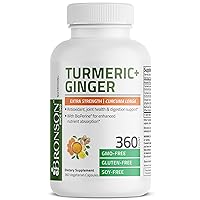 Bronson Turmeric + Ginger Extra Strength Joint Health & Digestion Support with BioPerine, Non-GMO, 360 Vegetarian Capsules
