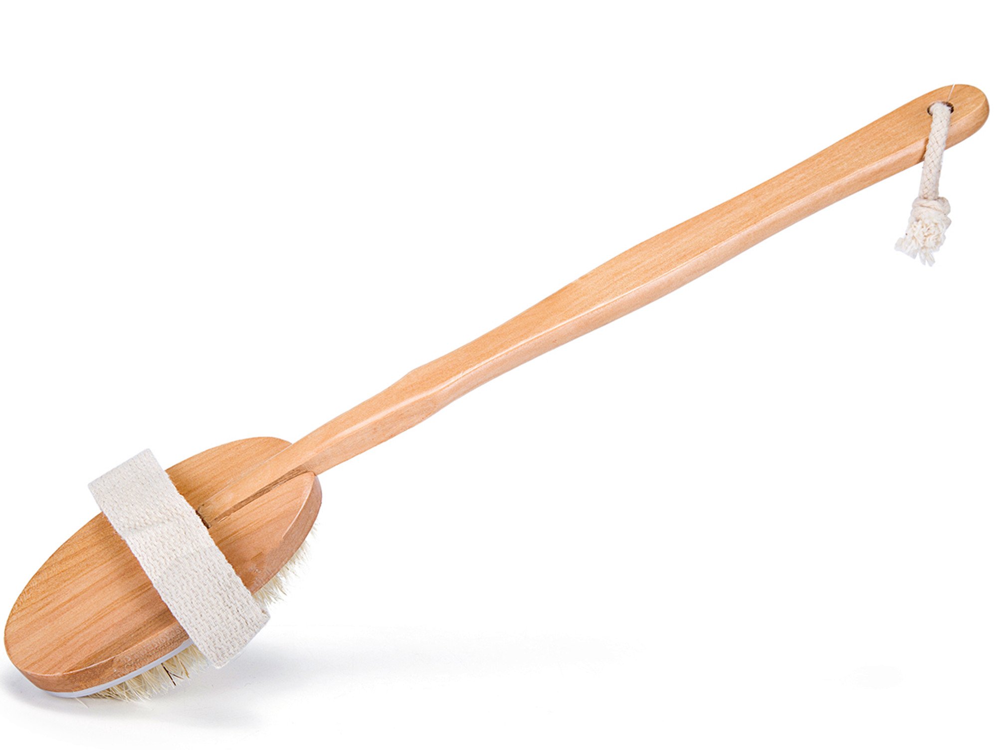 Wooden Shower Body Brush with Boar Bristle Made by Mira with Detachable Hand Grip Handle, Perfect for Dry Skin Brushing, Shower and Bath, an Essential for Cellulite Reduction, Skin Exfoliation (Wood)