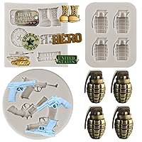 Soldier Hero Army Tank Silicone Molds Handgun Pistol Grenade Fondant Mold For Cake Decorating Cupcake Topper Candy Chocolate Gum Paste Polymer Clay Set Of 3