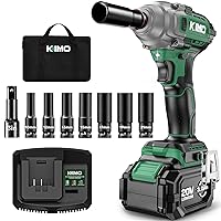 KIMO Cordless Impact Wrench, 3000 RPM & Max Torque 350 ft-lbs (475N.m), 1/2 Impact Gun with 3.0Ah Li-ion Battery, 7 Drive Impact Sockets, 3 Inch Extension Bar, 1 Hour Fast Charger,1/2 Impact Driver