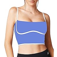 Move With You Sleeveless Spaghetti Strap Padded Sports Bra Tank Tops Square Neck Double Layer Workout Fitness Basic Crop Tops