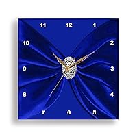 Wall Clock Silent - 15 inch - Royal Blue Velvet Look Sash with Round Diamond Jewel Look - Wedding Attendant and Bridal Party
