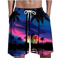 Mens Shorts Loose Fit Shorts for Mens Beach Hawaiian Ruched Tropical Straight Leg Summer Fall 2024 Trendy