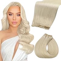 Fshine Weft Human Hair Extensions Color#60 Platinum Blonde 22 Inch 60g Real Human Hair Sew in Hair Extensions for Women Blonde Human Hair Bundle One Piece Remy Human Hair