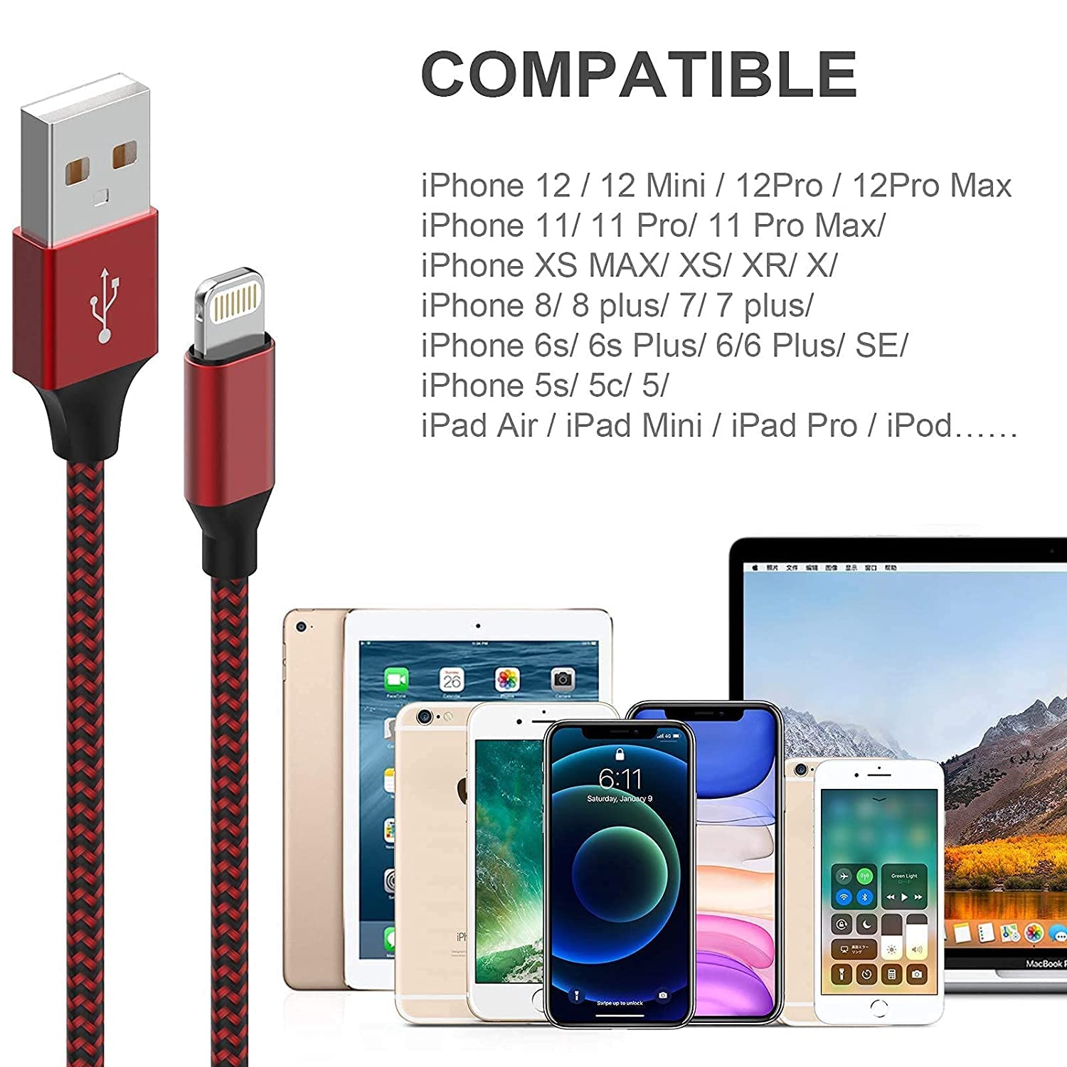 [Apple MFi Certified] 6Pack 3/3/6/6/6/10 FT iPhone Charger Nylon Braided Fast Charging Lightning Cable Compatible iPhone 14 Pro 13 mini 12 11 Pro XS