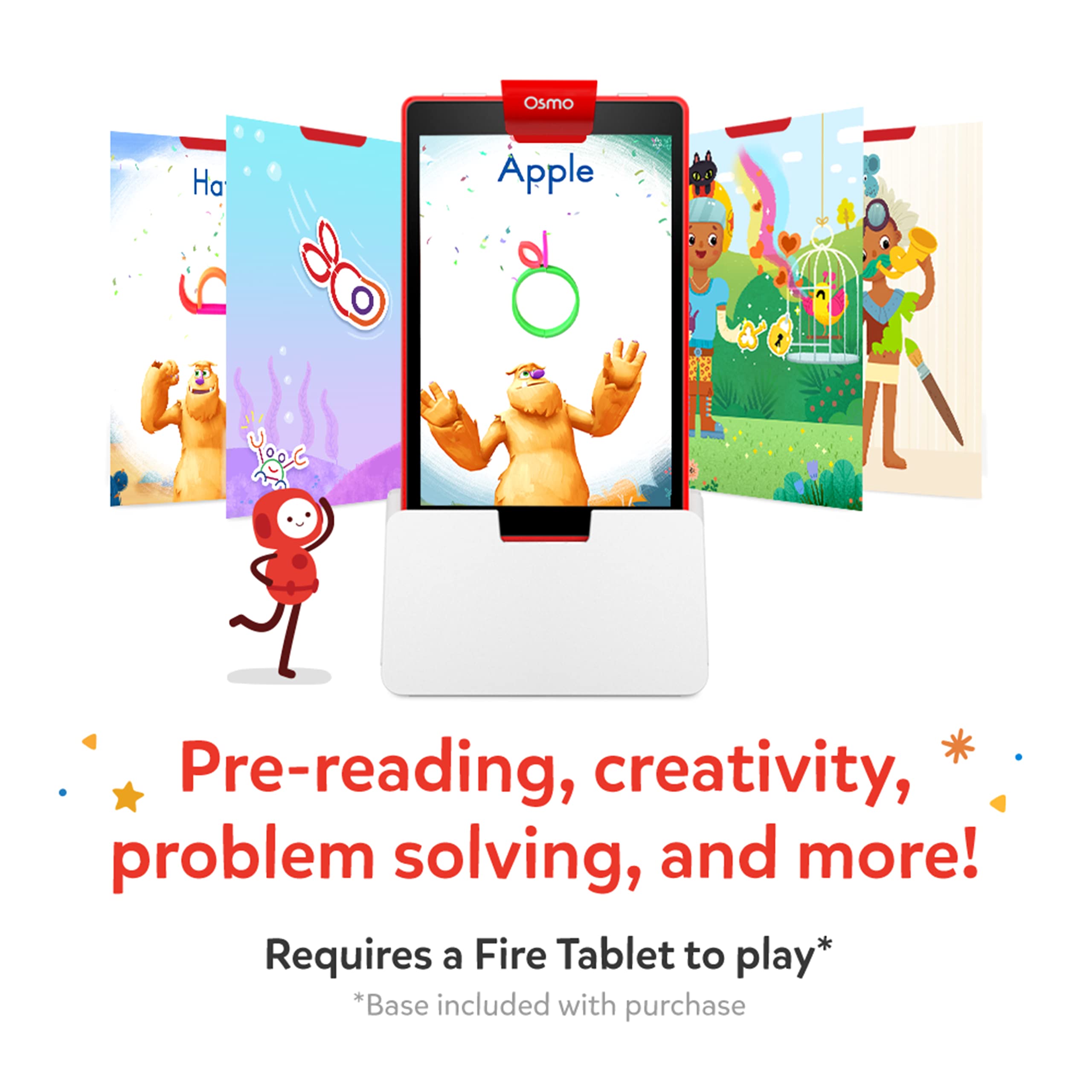Osmo-Little Genius Starter Kit for Fire Tablet-4 Educational Learning Games-Preschool Ages 3-5-Phonics,Problem Solving & Creativity-STEM Toy Gifts,Kids(Osmo Fire Tablet Base Included)