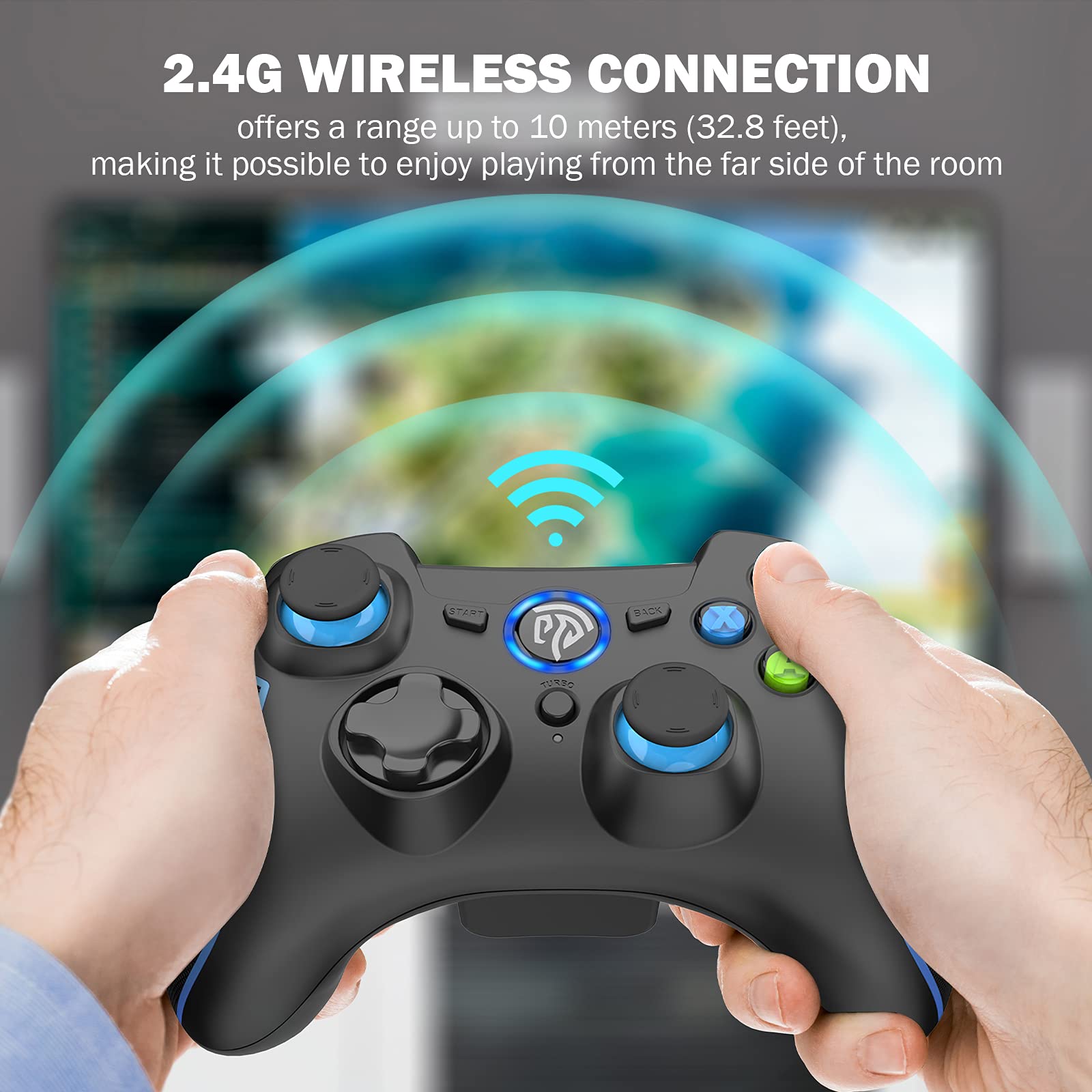 EasySMX 2.4G Wireless Controller for PS3, PC Gamepads with Vibration Fire Button Range up to 10m Support PC (Windows XP/7/8/8.1/10), Steam, PS3, Android, Vista, TV Box Portable Gaming Joystick Handle