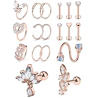 Vsnnsns 16G Cartilage Earrings Tragus Earrings Studs for Women Stainless Steel Cubic Zirconia Stud Earrings Forward Helix Hoop Earrings Piercing Jewelry for Women 25PCS