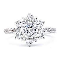 1CT Round Colorless Moissanite Engagement Ring, Wedding Bridal Ring Set Eternity Antique Vintage Solitaire Hidden Halo Dainty Statement Minimalist Promise Anniversary Ring Gift Her