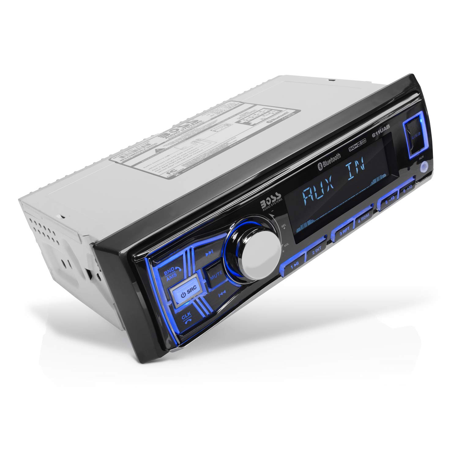 BOSS Audio Systems 611UAB Car Stereo System - Single Din, Bluetooth Audio and Calling Head Unit, Aux Input, USB, Mechless, No CD DVD Player, AM/FM Radio Receiver