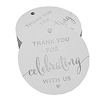 Pack of 50 Real Silver Foil Paper Tags Thank You Celebrating with Us Bridal Shower-Baby Shower-Retirement-Wedding-Birthday Favor Hang Tags