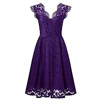 YiZYiF Women's V Neck Lace Floral Elegant Cocktail Dress Knee Length Sleeveless Party Gowns