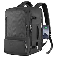 Extra Large Travel Backpack, Expandable Carry On Backpack for Airplanes, 45L Hiking Outdoor Sports Daypack Fit 17 Inch Laptop with USB Charging Port & Shoes Compartment, Gifts for Men, Black