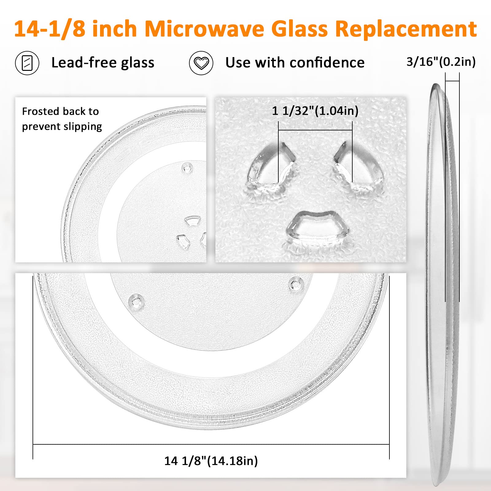 14 1/8 Inch Microwave Glass Plate Replacement Compatible with G.E/Sam.sung Microwave Replace DE74-20002B DE74-20002A DE74-20002D WB49X10063 WB39X10038 WB49X10096