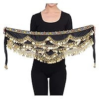 Wuchieal Women's Triangular Belly Dancing Hip Scarf Wrap Skirt with Gold Coins