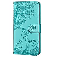 Wallet Case Compatible with Samsung A32 5G, Embossed Plum Flower Deer PU Leather Phone Cover for Galaxy A32 5G (Blue)
