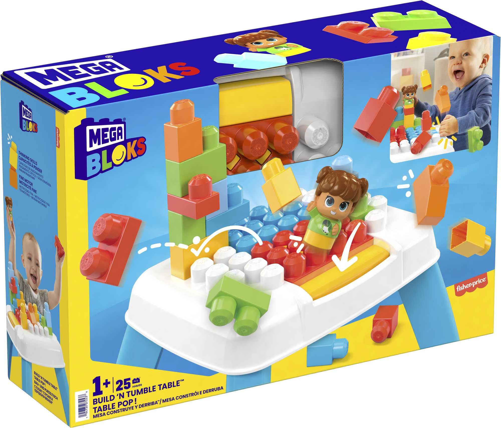 MEGA BLOKS Fisher Price Toddler Building Blocks, Build N Tumble Activity Table With 25 Pieces and Storage, 1 Figure, Toy Gift Ideas For Kids