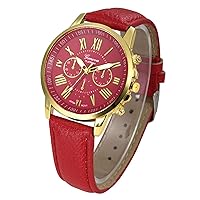 Hot New! Women Wrist Watch,Fashion Roman Numerals Dial Leather Band Analog Quartz Watches Jewelry Gift (Red)