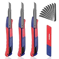 WORKPRO 2-In-1 Safety Utility Knife Retractable Snap-off blade, Heavy Duty Metal Box Cutter Set, Razor Knife Exacto Craft Knives, with 10 Extra 9mm Blades, Pack of 3