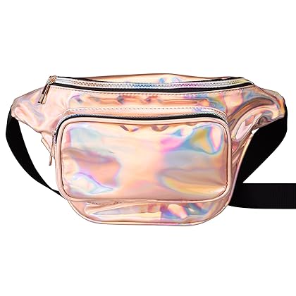 Holographic Fanny Pack Belt Bag, Waterproof Fashion Rave Waist Bag with Adjustable Belt for Women, Crossbody Bum Bag Waist Pack for Halloween Music Festival Outfits Travel Hiking