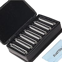 East top Harmonica Set of 7, 10 Holes Blues Harp Mouth Organ Diatonic Blues Harmonica Set For Adults, Professionals and Students, as a Gift