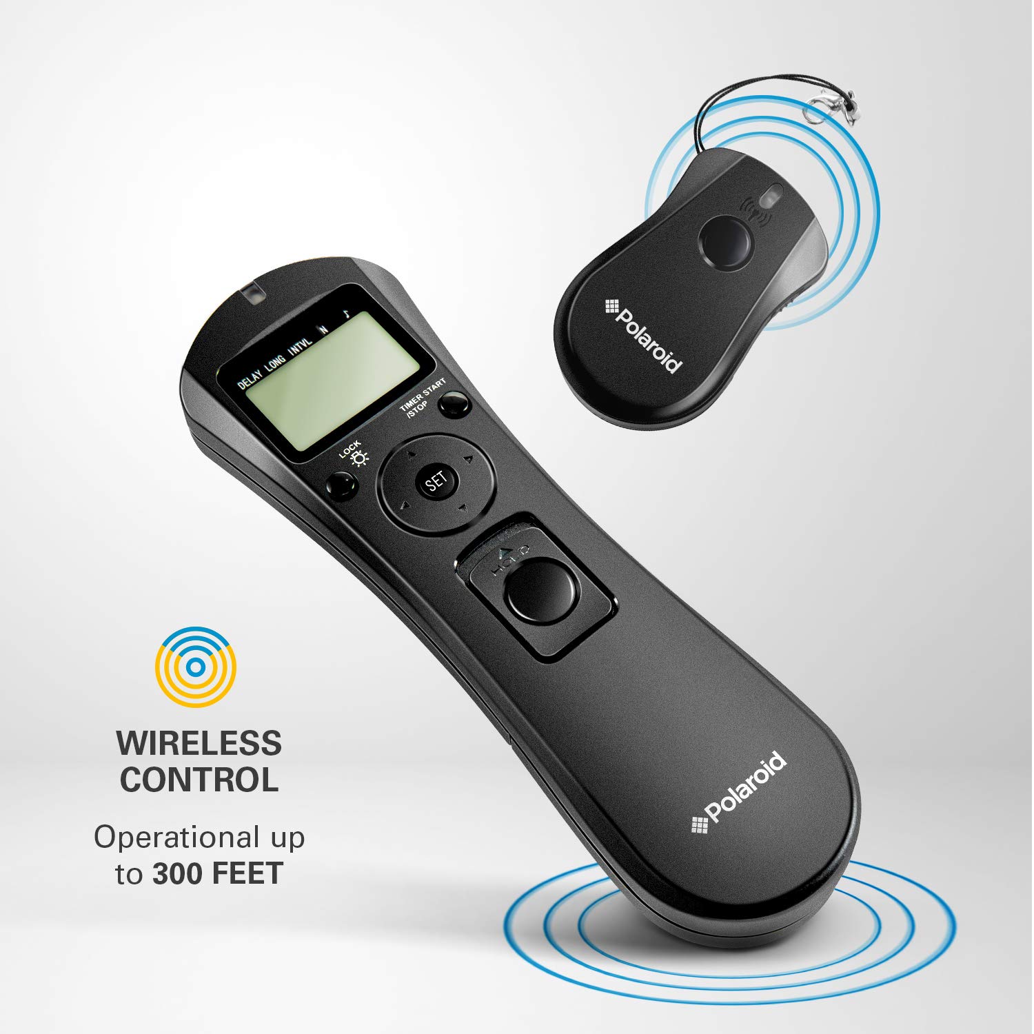 Polaroid Wireless Camera Shutter Remote w/Interval Timer - Includes Receiver, Handheld Transmitter w/Backlit Display & Connector Cable - Transmitter Enables Shooting Mode Switching w/o Need of Adjusting Camera Settings - Battery Operated For Nikon D90, D3