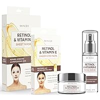 Retinol and Vitamin E Beauty Value Set - Serum, Moisturizer, Under Eye Pads & Face Sheet Masks