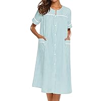 Ekouaer House Dress for Women with Pockets Button Down Duster Housecoat Short Sleeve Patio Dress Nightgown